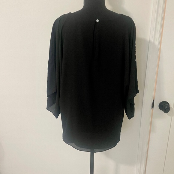 White House Black Market Kimono Sleeve Blouse, M, EUC, Black with Bling - Picture 13 of 13
